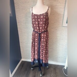 Lane Bryant Burgundy Patterned Midi Dress. Adjustable straps. Flowy and lined.